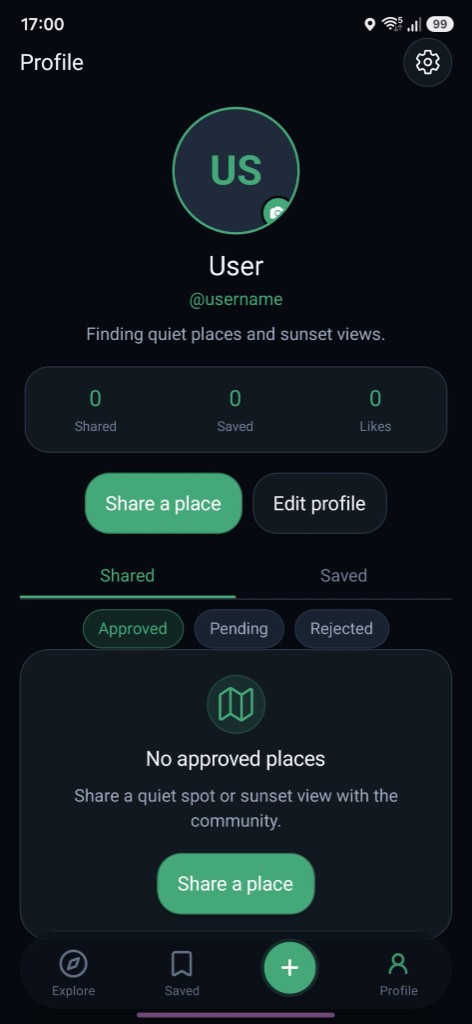 Nice Place profile screen
